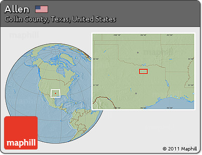 Savanna Style Location Map of Allen, hill shading