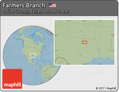 Savanna Style Location Map of Farmers Branch, hill shading