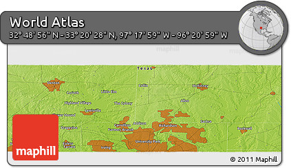 Physical Panoramic Map of the Area around 33° 4' 42" N, 96° 49' 29" W