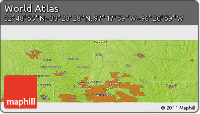 Physical Panoramic Map of the Area around 33° 4' 42" N, 96° 49' 29" W