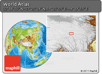 Physical Location Map of the Area around 33° 4' 42" N, 97° 49' 29" E