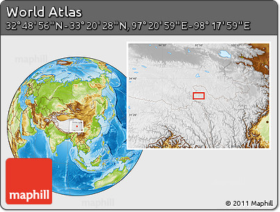 Physical Location Map of the Area around 33° 4' 42" N, 97° 49' 29" E