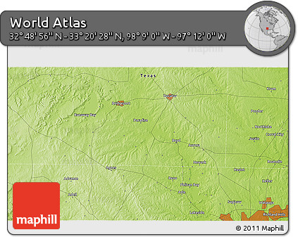 Physical 3D Map of the Area around 33° 4' 42" N, 97° 40' 30" W
