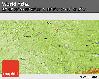 Physical 3D Map of the Area around 33° 4' 42" N, 97° 40' 30" W