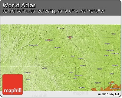 Physical 3D Map of the Area around 33° 4' 42" N, 97° 40' 30" W