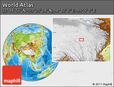 Physical Location Map of the Area around 33° 4' 42" N, 98° 40' 30" E