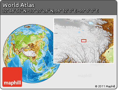 Physical Location Map of the Area around 33° 4' 42" N, 98° 40' 30" E