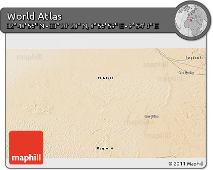Satellite 3D Map of the Area around 33° 4' 42" N, 9° 25' 30" E