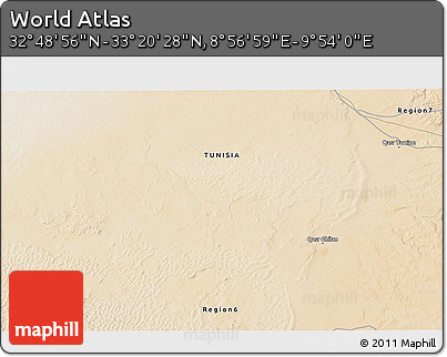 Satellite 3D Map of the Area around 33° 4' 42" N, 9° 25' 30" E
