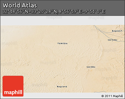 Satellite 3D Map of the Area around 33° 4' 42" N, 9° 25' 30" E