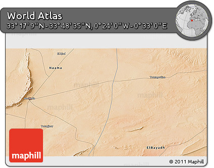 Satellite 3D Map of the Area around 33° 32' 52" N, 0° 4' 30" E