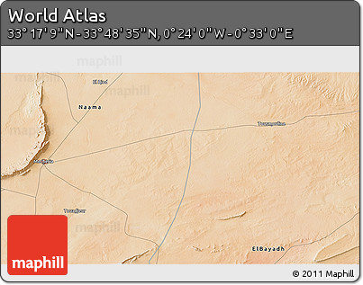 Satellite 3D Map of the Area around 33° 32' 52" N, 0° 4' 30" E