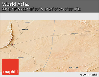 Satellite 3D Map of the Area around 33° 32' 52" N, 0° 4' 30" E