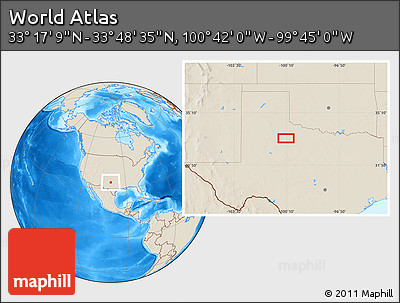Shaded Relief Location Map of the Area around 33° 32' 52" N, 100° 13' 29" W