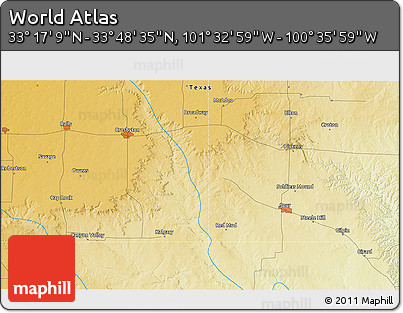 Physical 3D Map of the Area around 33° 32' 52" N, 101° 4' 29" W