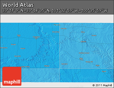 Political 3D Map of the Area around 33° 32' 52" N, 101° 4' 29" W