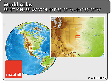 Physical Location Map of the Area around 33° 32' 52" N, 101° 4' 29" W