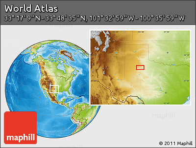 Physical Location Map of the Area around 33° 32' 52" N, 101° 4' 29" W