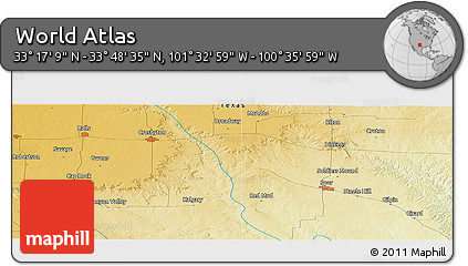 Physical Panoramic Map of the Area around 33° 32' 52" N, 101° 4' 29" W