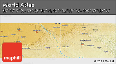 Physical Panoramic Map of the Area around 33° 32' 52" N, 101° 4' 29" W