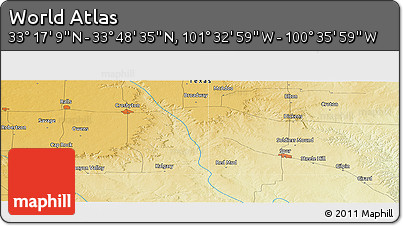 Physical Panoramic Map of the Area around 33° 32' 52" N, 101° 4' 29" W