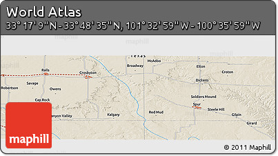 Shaded Relief Panoramic Map of the Area around 33° 32' 52" N, 101° 4' 29" W