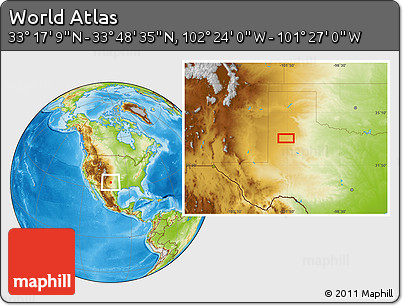 Physical Location Map of the Area around 33° 32' 52" N, 101° 55' 30" W