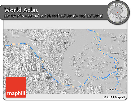 Physical 3D Map of the Area around 33° 32' 52" N, 102° 4' 29" E