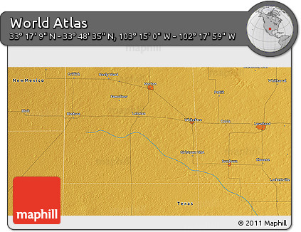 Physical 3D Map of the Area around 33° 32' 52" N, 102° 46' 30" W