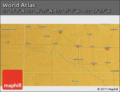 Physical 3D Map of the Area around 33° 32' 52" N, 102° 46' 30" W