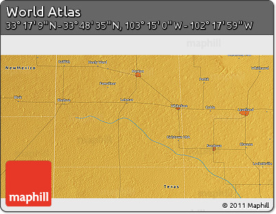 Physical 3D Map of the Area around 33° 32' 52" N, 102° 46' 30" W
