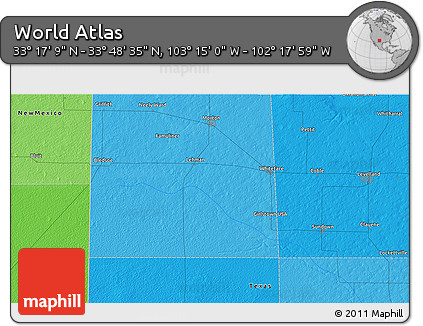 Political 3D Map of the Area around 33° 32' 52" N, 102° 46' 30" W