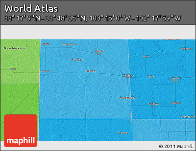 Political 3D Map of the Area around 33° 32' 52" N, 102° 46' 30" W