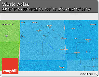 Political 3D Map of the Area around 33° 32' 52" N, 102° 46' 30" W