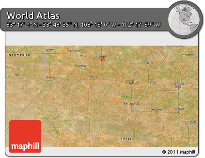 Satellite 3D Map of the Area around 33° 32' 52" N, 102° 46' 30" W
