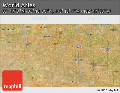 Satellite 3D Map of the Area around 33° 32' 52" N, 102° 46' 30" W