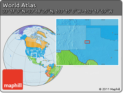 Political Location Map of the Area around 33° 32' 52" N, 102° 46' 30" W