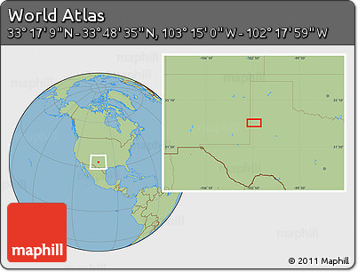 Savanna Style Location Map of the Area around 33° 32' 52" N, 102° 46' 30" W