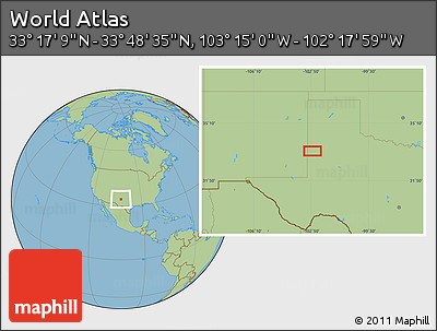 Savanna Style Location Map of the Area around 33° 32' 52" N, 102° 46' 30" W