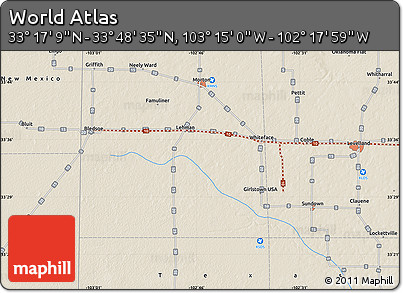 Shaded Relief Map of the Area around 33° 32' 52" N, 102° 46' 30" W