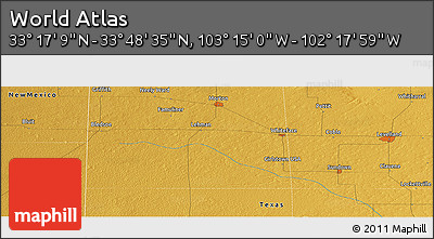 Physical Panoramic Map of the Area around 33° 32' 52" N, 102° 46' 30" W