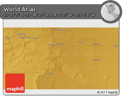 Physical 3D Map of the Area around 33° 32' 52" N, 103° 37' 30" W