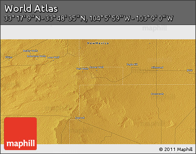 Physical 3D Map of the Area around 33° 32' 52" N, 103° 37' 30" W