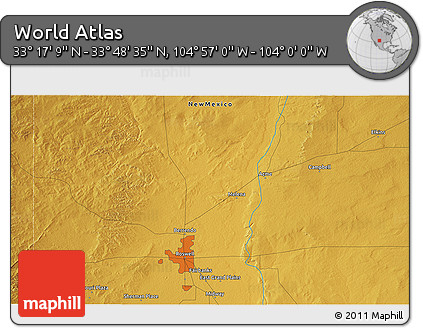 Physical 3D Map of the Area around 33° 32' 52" N, 104° 28' 29" W