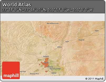 Satellite 3D Map of the Area around 33° 32' 52" N, 104° 28' 29" W