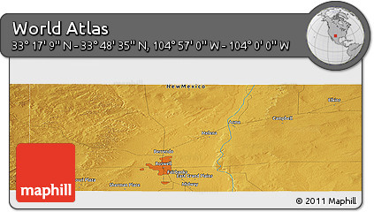 Physical Panoramic Map of the Area around 33° 32' 52" N, 104° 28' 29" W