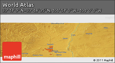 Physical Panoramic Map of the Area around 33° 32' 52" N, 104° 28' 29" W