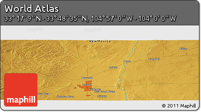 Physical Panoramic Map of the Area around 33° 32' 52" N, 104° 28' 29" W