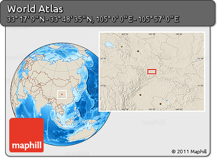 Shaded Relief Location Map of the Area around 33° 32' 52" N, 105° 28' 29" E