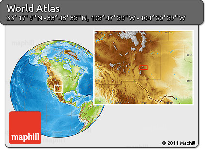 Physical Location Map of the Area around 33° 32' 52" N, 105° 19' 29" W